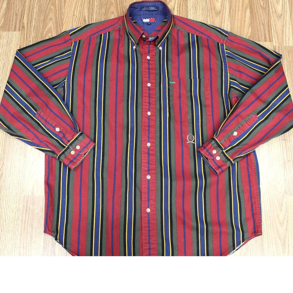 VTG TOMMY HILFIGER REGULAR FIT 100% COTTON SHIRT STRIPED Sz MEDIUM, M